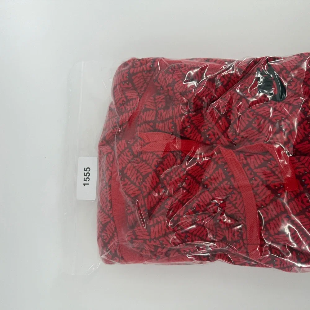 Nike Sportswear Club Fleece All Over Print Logo Hoodie Red Black Mens Small